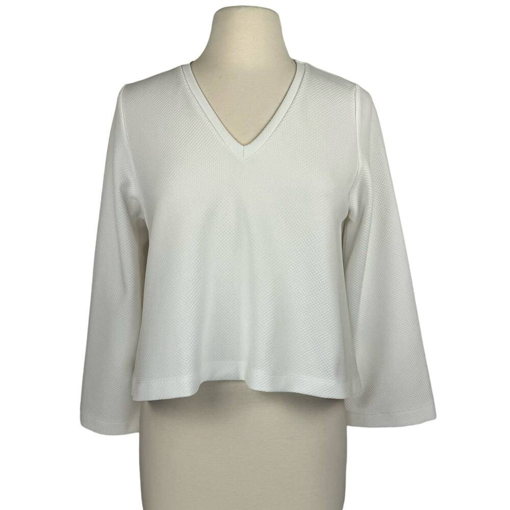 ZARA| White V-Neck Textured Cropped Flare Out Top‎ | Women's Small